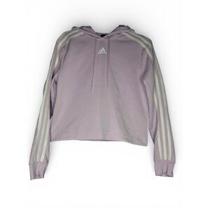 Adidas Women's Essentials 3-Stripes Cropped Sweatshirt Hoodie Lilac Sporty - S